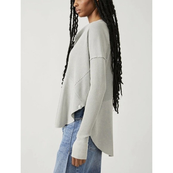 Free People Monterey Thermal Top Cotton Blend Thumb Hole Grey Women Small - Picture 11 of 13